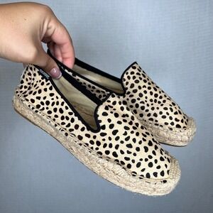 Soludos Espadrille Slip On Loafers Leopard Print Calf‎ Hair Flats Size 7